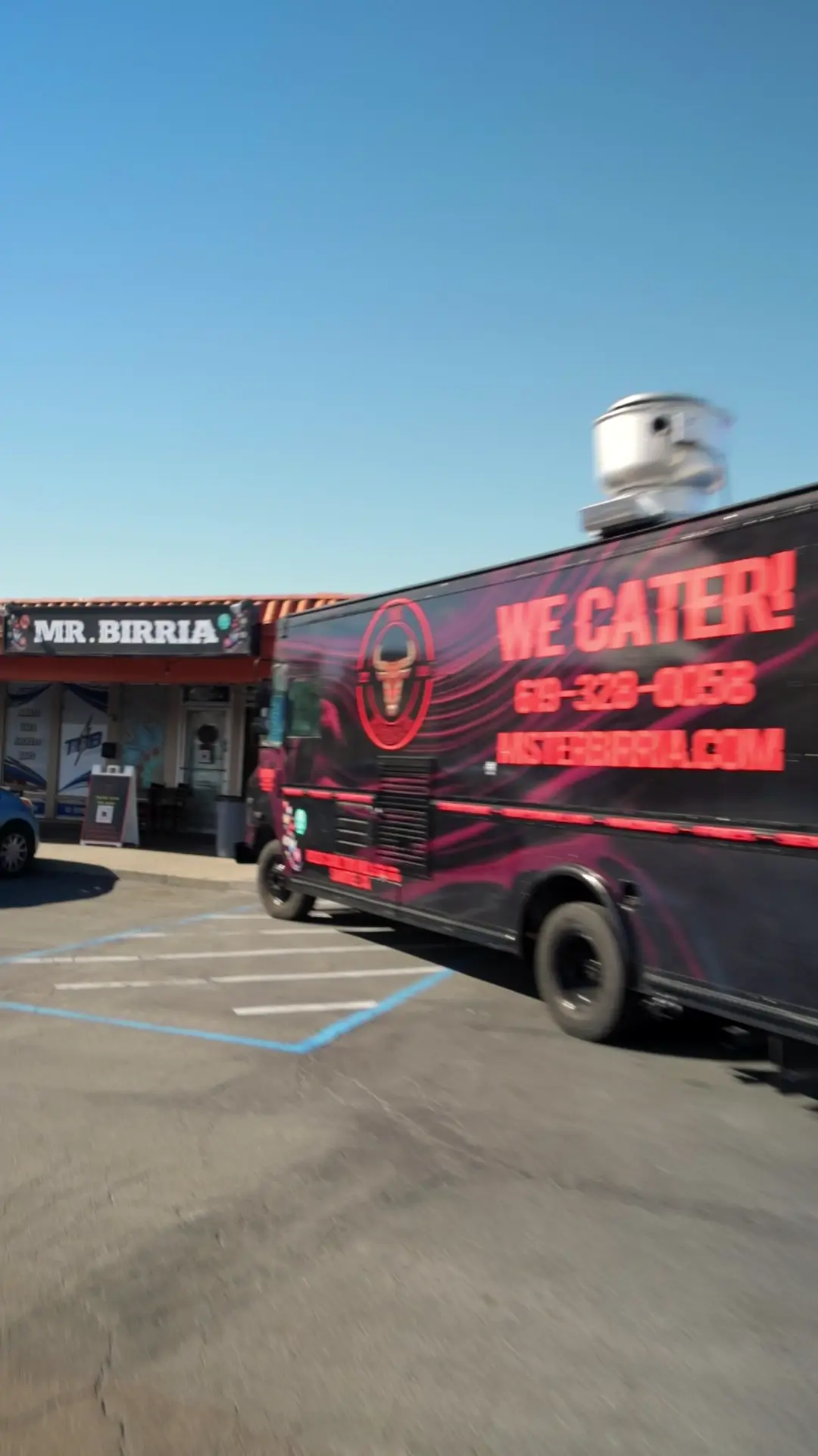 The Mr. Birria taco truck with 'We Cater!' lettering